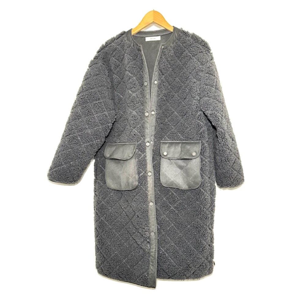 Sherpa Waffle Gray Coat Snap Button Collarless Coat